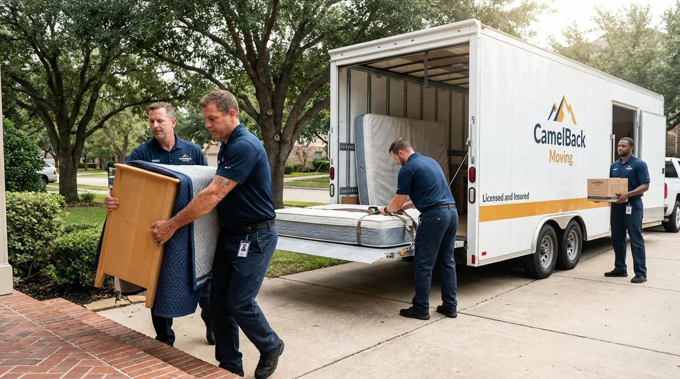 Crew loading residential truck for cross-state move from Enfield, NH